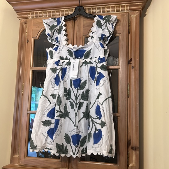 JULIET DUNN

White and Klein Blue Baby Doll Dress with Bellflower Block Print - Picture 6 of 11